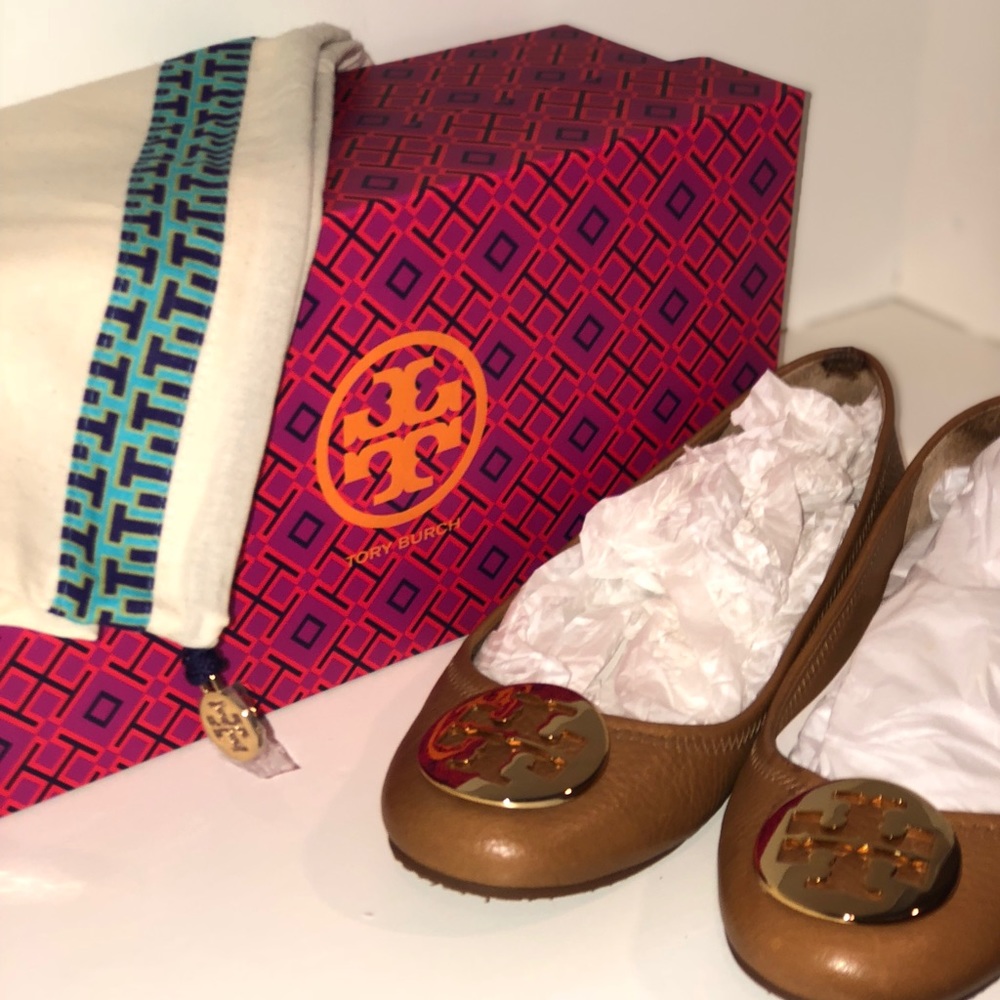 Tory Burch Royal Tan/Gold Reva Ballet Flats